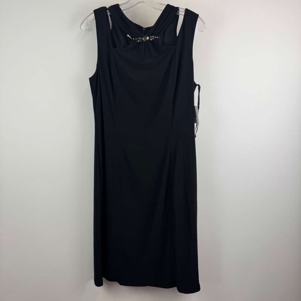 Anne Klein Black Jeweled Neck Sleeveless‎ Sheath Dress NWT Size 14 10494144-169
